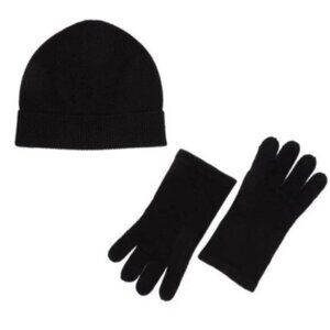 NWT PHENIX Black Cashmere Knit Hat & Gloves Set